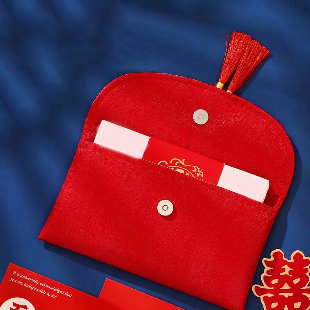 Noworoczne życzenia Szczęśliwego Nowego Roku Brokatowa Czerwona Koperta Festiwal Wiosny Brokatowa Tkanina Frędzel 2025 Kieszonka na pieniądze Najlepsze życzenia HongBao