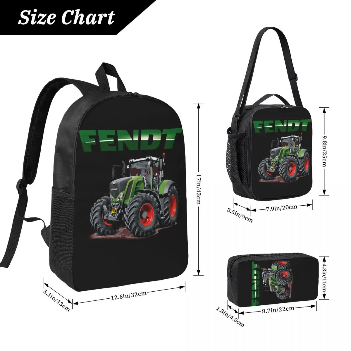 Fendt German Tractors Backpack Student Boys Girls BookBag School Bag Computer Shoulder Bags 3ps Insulated Lunch Bag Pencil Case
