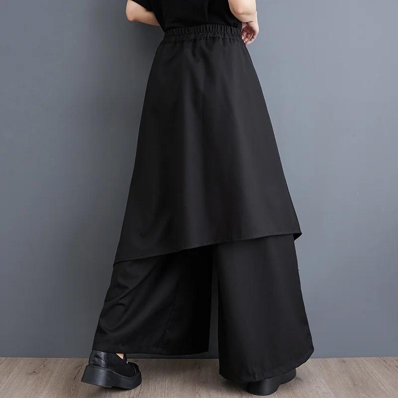 #2946 High Waisted Irregular Pants Women Joggers Split Joint Wide Leg Pants Femme Loose False Two Piece Streetwear Hip Hop Pants