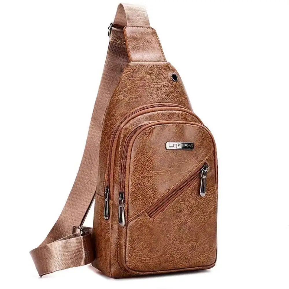 PU Leather Men's Shoulder Bag Anti-theft Large Capacity Travel Crossbody Bag Outdoor Small Backpack Multi-layer Chest Bag