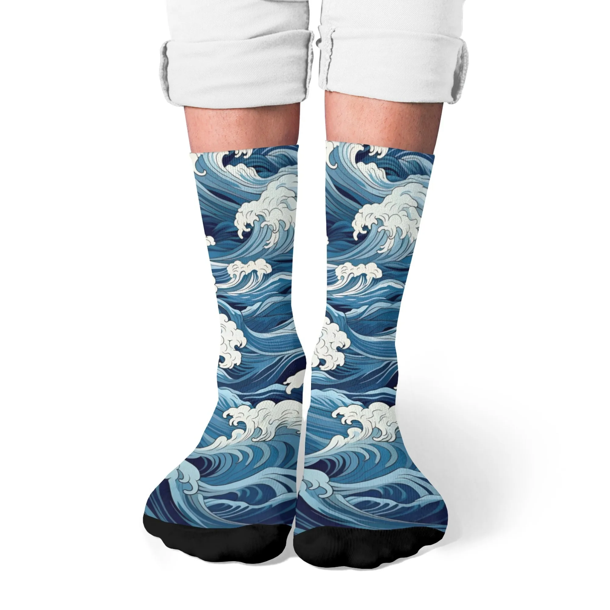 

Модные синие носки в стиле Ukiyo-e с волнистым принтом, ретро спортивные баскетбольные носки в стиле Харадзюку в стиле хип-хоп, дышащие унисекс