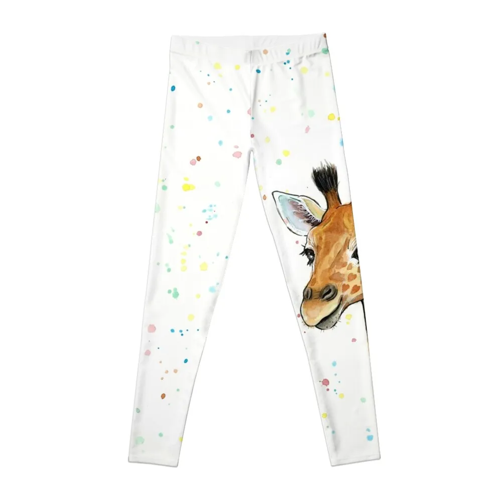 Baby Giraffe with Hearts Watercolor Animal Leggings joggers for Women's push up Womens Leggings