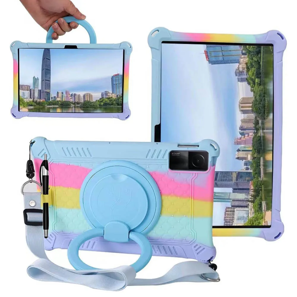 Tablet Soft Case for Xiaomi Redmi Pad 10.6 inch 2022 Anti-Stress Silicone Cover with Rotate Stand Pencil Holder Shoulder Strap