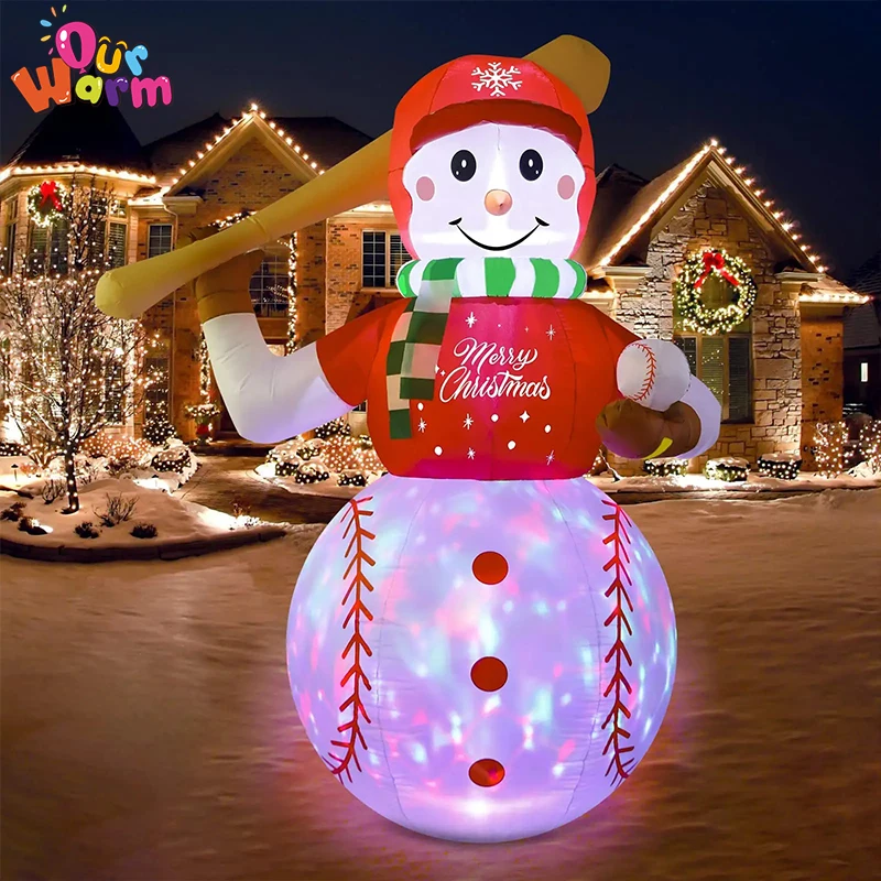 OurWarm 6FT Christmas Inflatable Outdoor Decorations Baseball Snowman With Colorful LED Lights For Xmas Indoor Yard Garden Decor