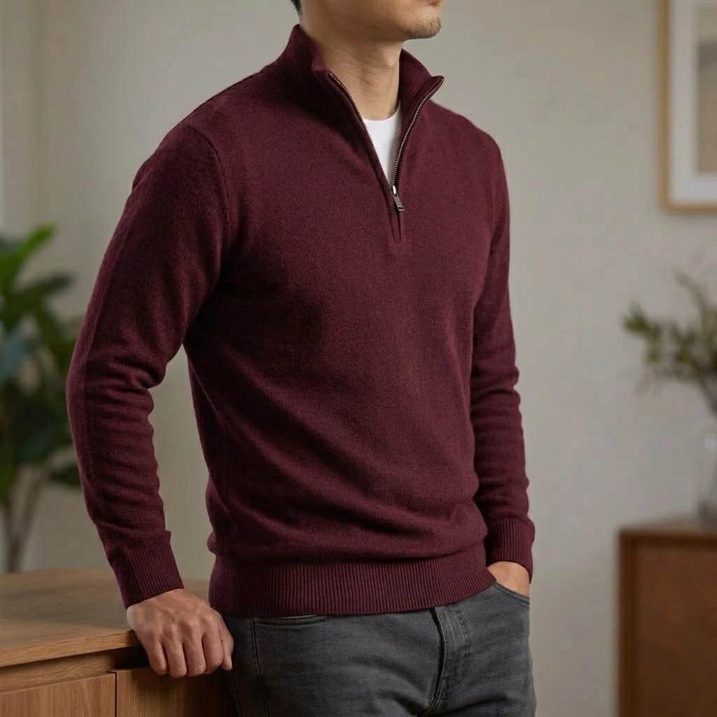 Neuer Herren-Strickpullover mit Reißverschluss, lässiger Stehkragen-Pullover, warmer Langarm-Pullover, einfarbiger Pullover, modischer Winterpullover für Herren – Detail 12
