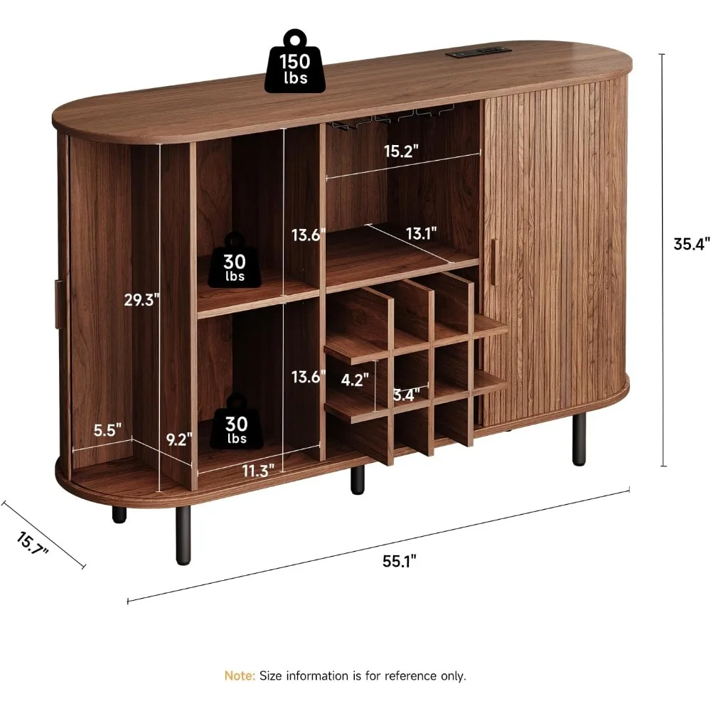 Weinbarschrank mit LED-Licht, moderne Likör-Whisky-Kaffeestation mit Weinregal und Glashalter, Bauernhaus-Buffet-Sideboard