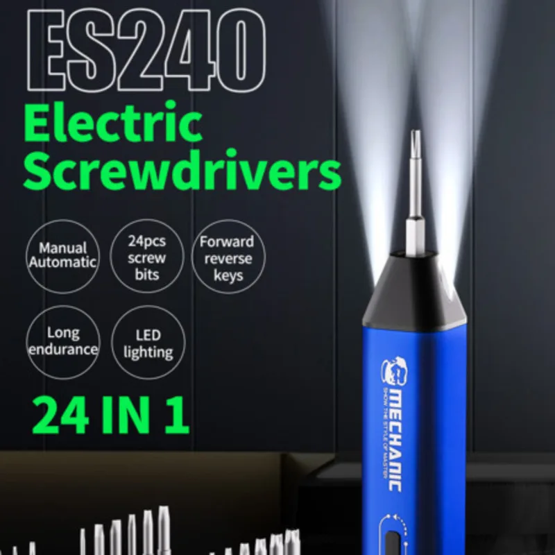 MECHANIC ES240 24 in 1 Electric Screwdriver Set S2 Alloy Steel Precision Bit 210RPM for Phone Repair Disassembly Tools WIth LED