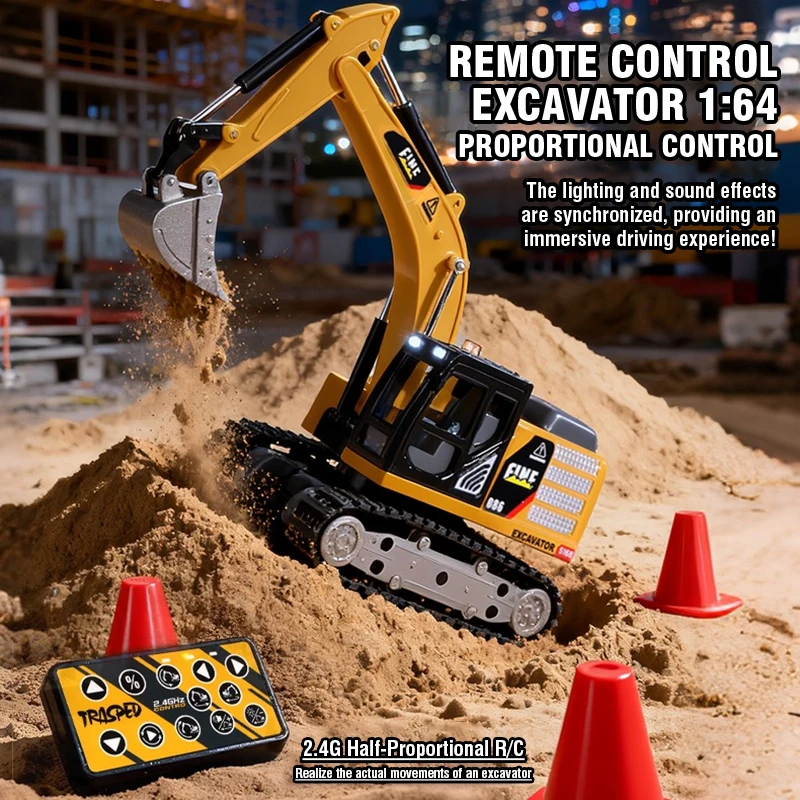 1/64 Desktop RC Excavator Remote Control Forklift Trailer Simulation Alloy Engineering Vehicle Toy Car Bulldozer Dump Truck Xmas