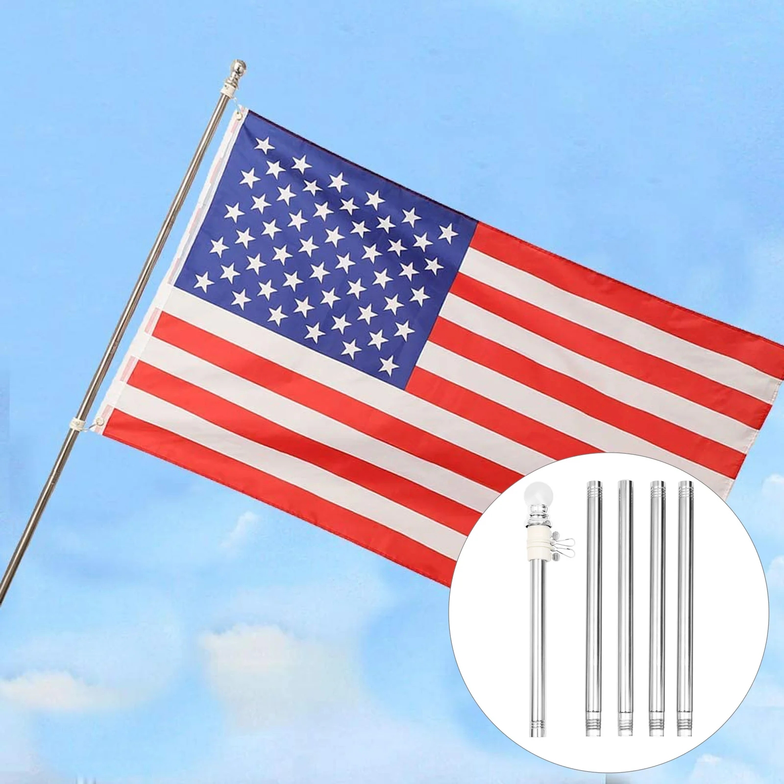 

Flagpole Stainless Steel Wall Mount Kit with Rings Adjustable Length for All Scenes Flagpole Kit Flag Pole Set