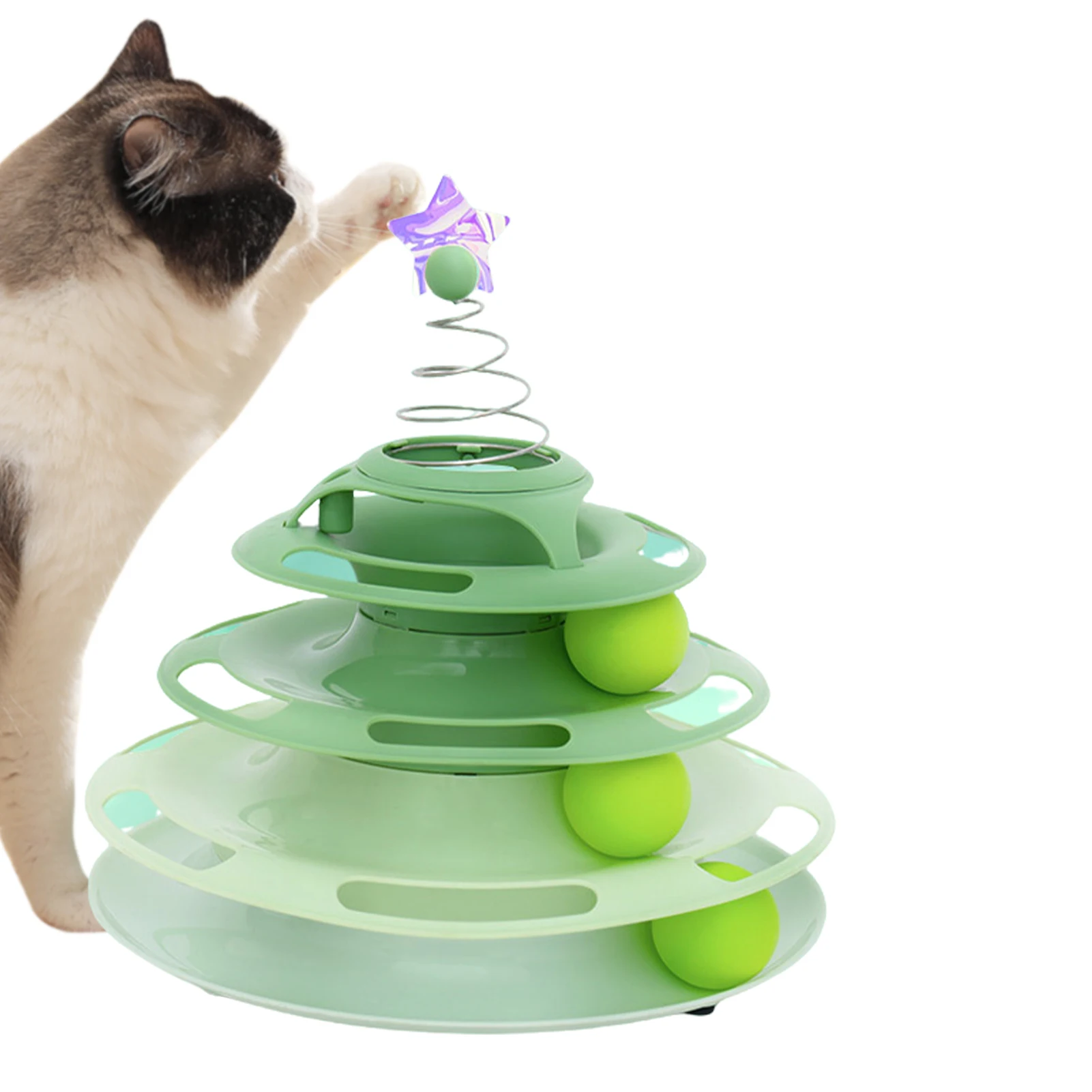 Interactive Tower Cat Toy Turntable Roller Balls Toys for Cats Kitten Teaser Puzzle Track Toy Pets Training Supplies Accessories