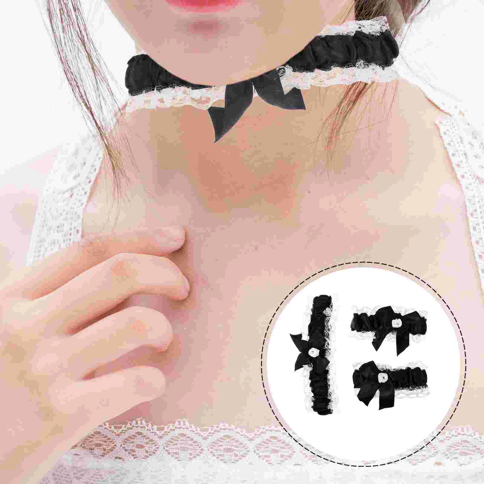 Leg Collar Bracelet Necklaces Wedding Maid Cosplay Rubber Band Miss Bow