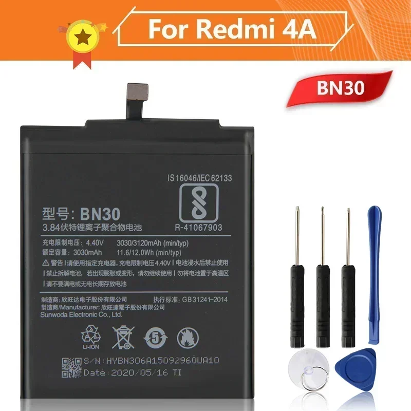 

Production in 2024 Phone Battery BN30 3030mAh For Xiaomi Mi Redmi Hongmi 4A Redrice 4A Replacement Batteries With Tools