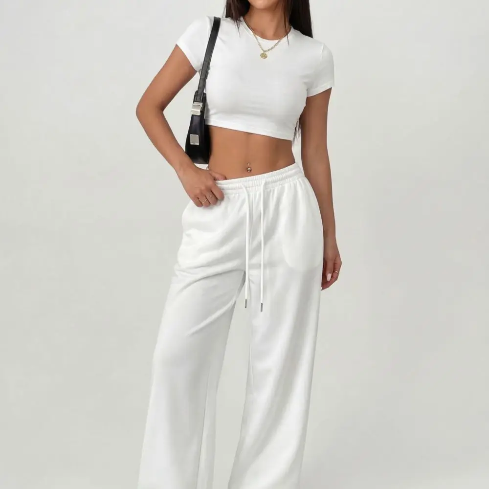 Sexy Summer Womens Outfits Slim Fit Short Sleeve T Shirt Long Pants Casual Sporty Style Aesthetic Clothing Solid Color Set view 4