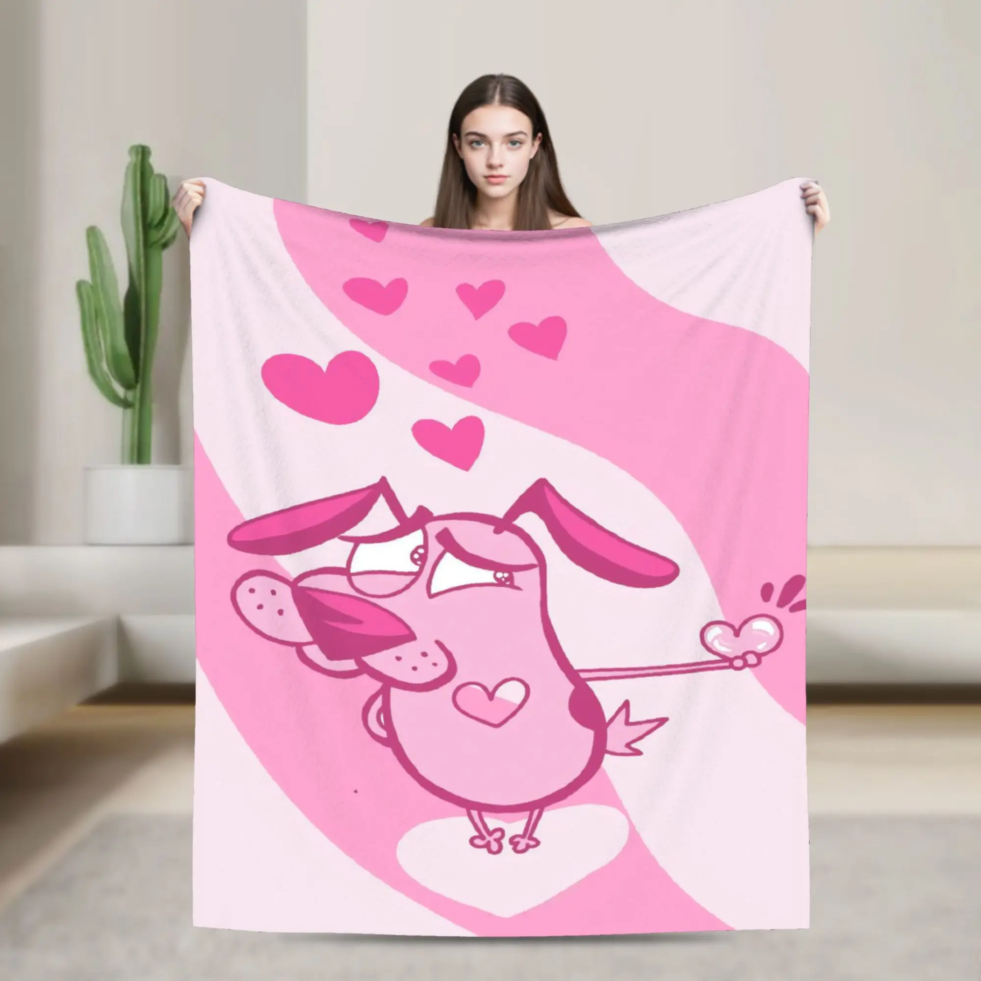Couraged Cowardlys Dogs Flannel Blankets Cartoon Vintage Throw Blankets for Home 125*100cm Plush Thin Quilt