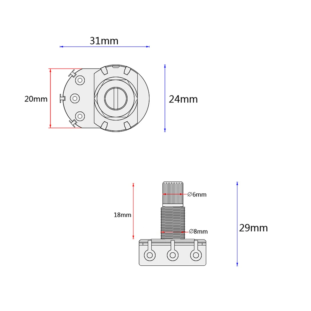 

2pcs B500k Potentiometer Copper Knurled Shaft Electric Bass Guitar Volume Tone Pots Audio Taper Components