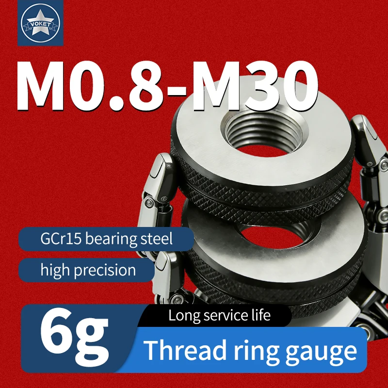 

Калибры VOKET, 1 набор, 6 шт., M0.8-M30, метрические, кольцевые, проходные и непроходные, для внешней резьбы, высокоточные, для точной настройки.