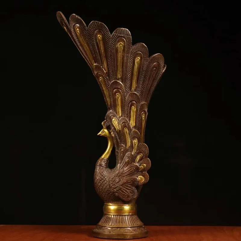 Antique-style gilded peacock vase ornament, Danfeng cup vase, peacock vase, craft gift, home decoration item