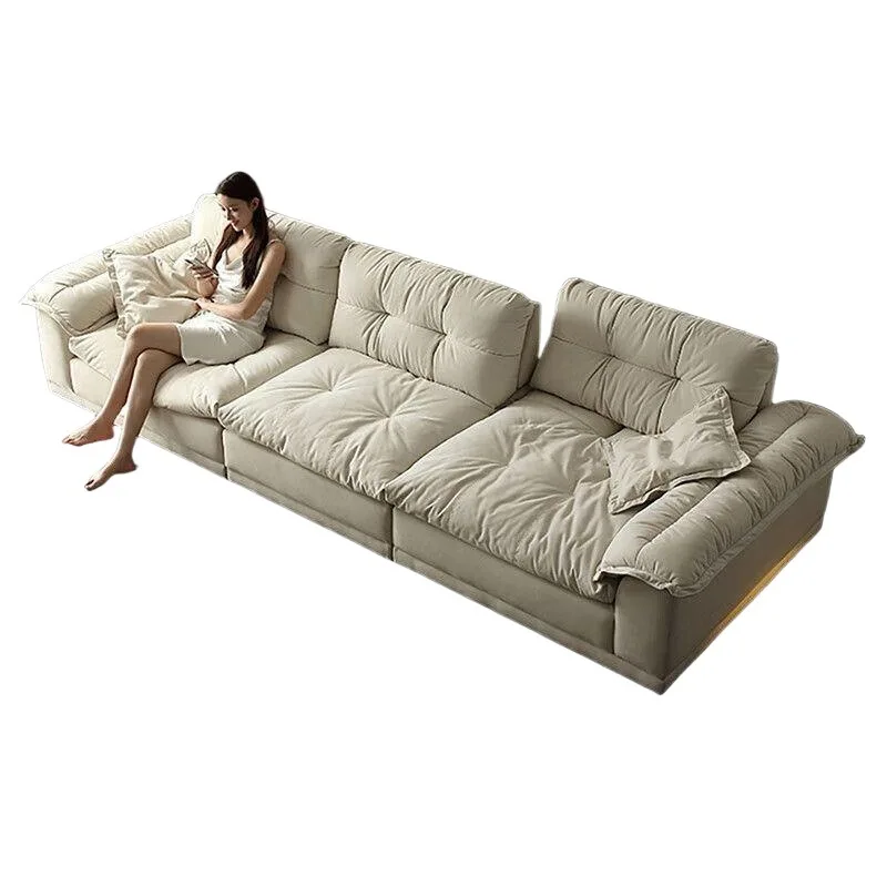 

Italian minimalist function sofa wide sitting deep fabric French cream style living room