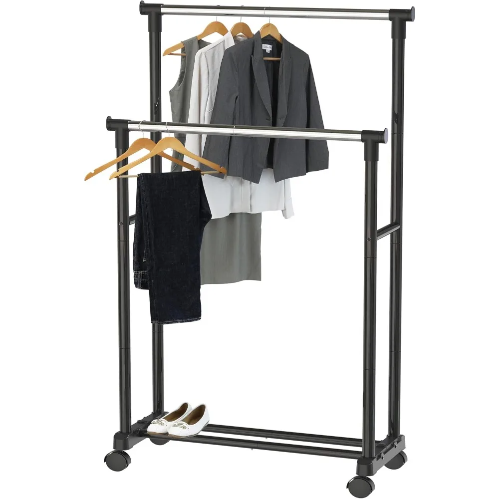 

Double Rod Portable Clothing Hanging Garment Rack