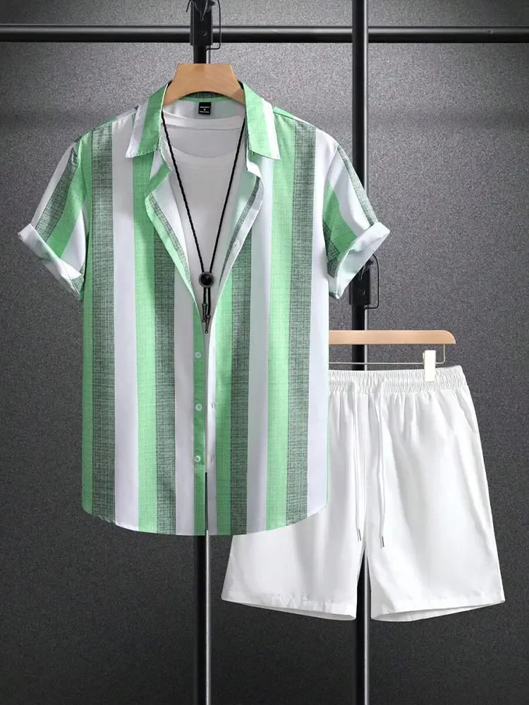 Fashion Summer Beach Black And White Printed Men's Suit Two Piece Casual Shirt Short Sleeve Hawaiian Shorts Men's Clothing Suit