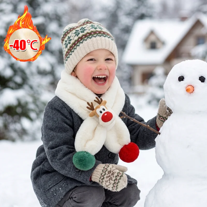 1/5/10PCS Winter Warm Plush Deer Scarf for Kids Cute Animal Neck Warmer Windproof Soft Fur Christmas Gift Outdoor Accessory ﻿