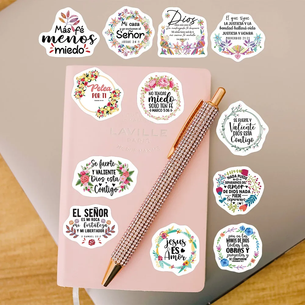 50 Stück wasserdichte Latina-Bibel-Zitat-Aufkleber, spanische Sprüche, Aufkleber für Wasserflaschen, Laptop, Telefon, Gepäck, Aufkleber, Scrapbooking – Detail 4