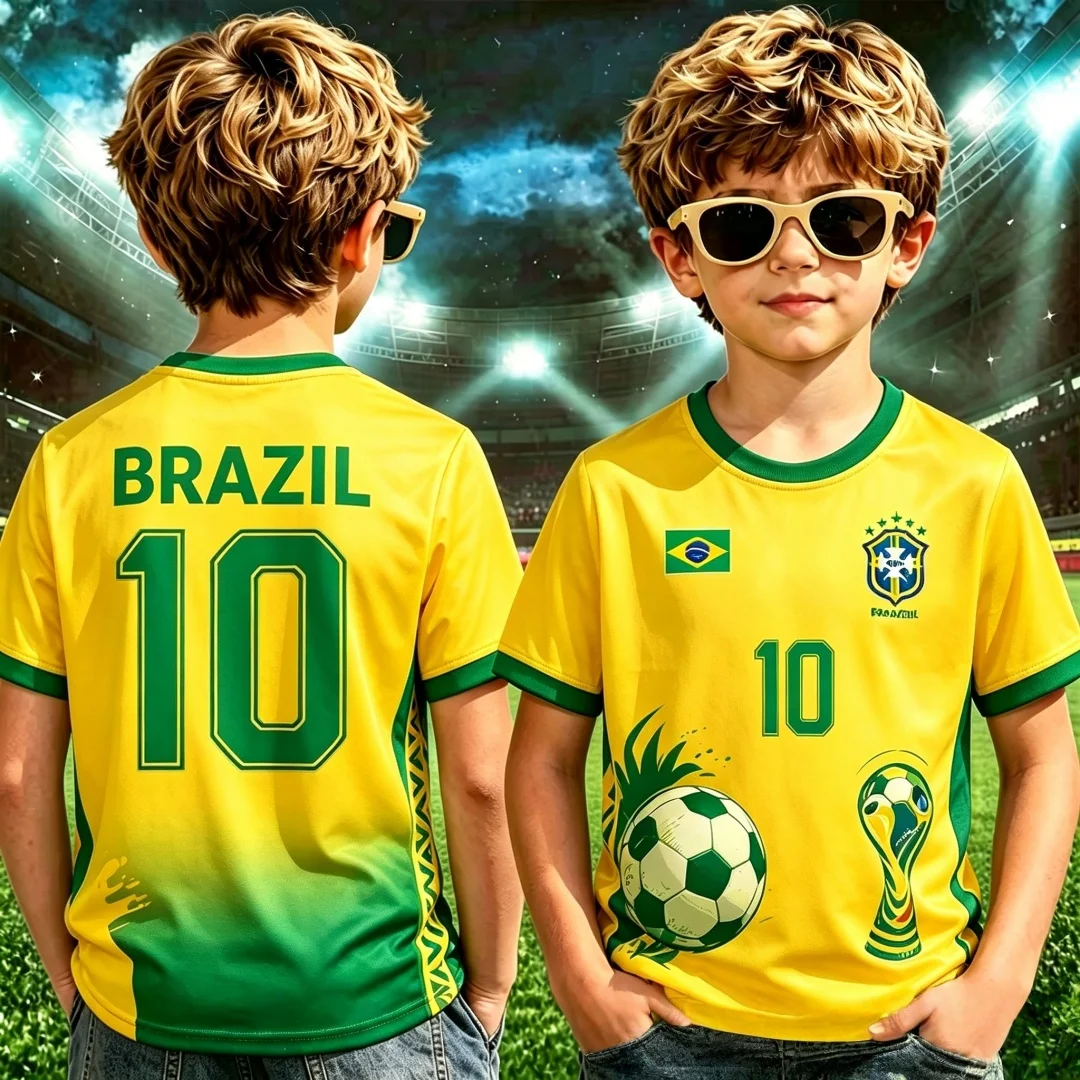 Brazil Football Jersey Sport Apparel Men T Shirt Women Tee Boys Top Children Parent Child Quick Dry Short Sleeves Kids Tshirt