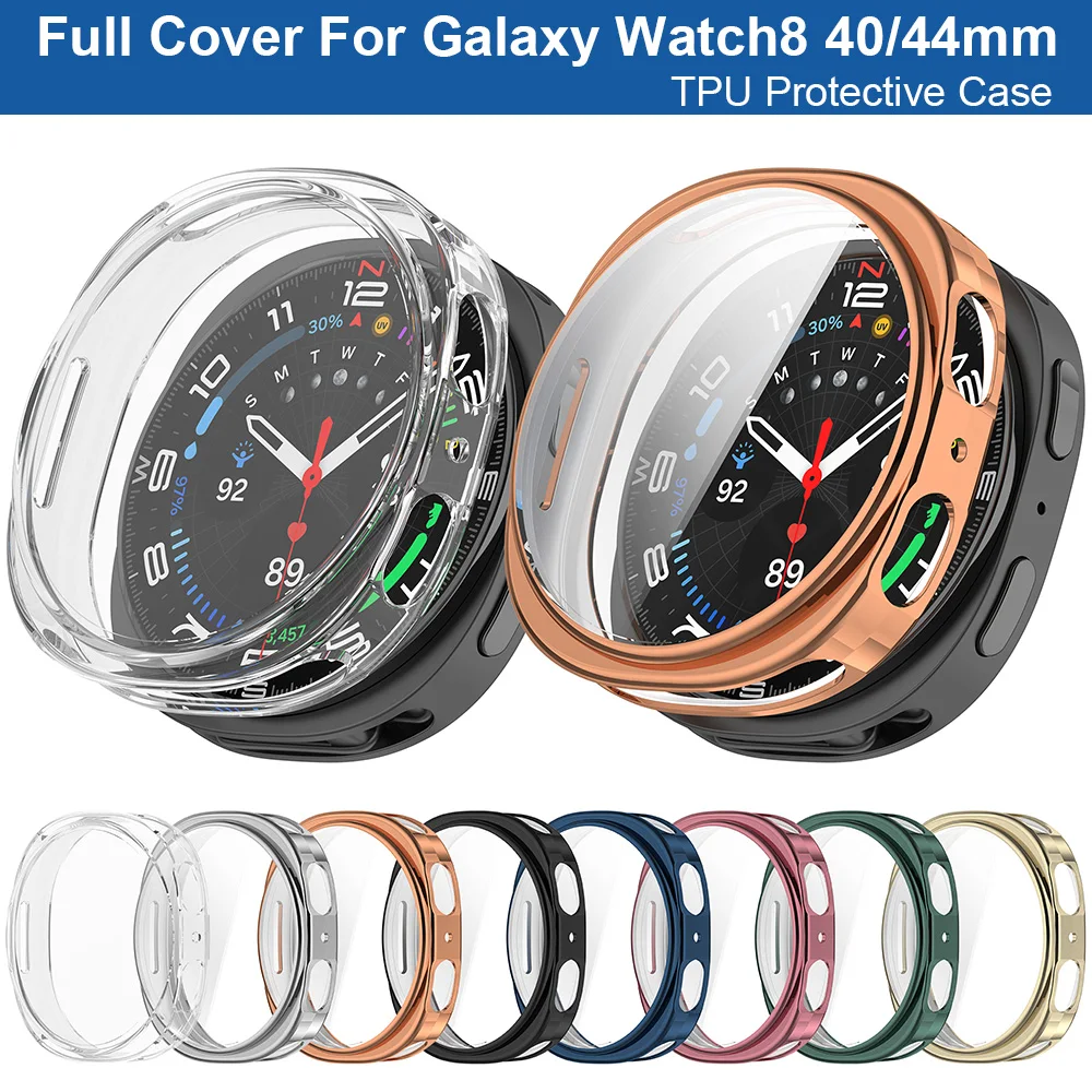 Capa protetora de cobertura completa para Samsung Galaxy Watch 8 40mm 44mm Soft TPU Clear Frame Protetor de tela