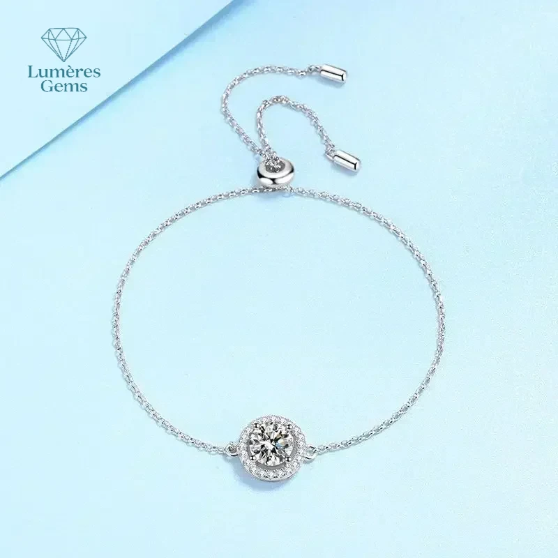 

LumièRe Gems 1CT Round Moissanite Diamond Bracelet Women, Luxury Platinum PT950 Fine Jewelry Birthday Gift For Girlfriend GRA