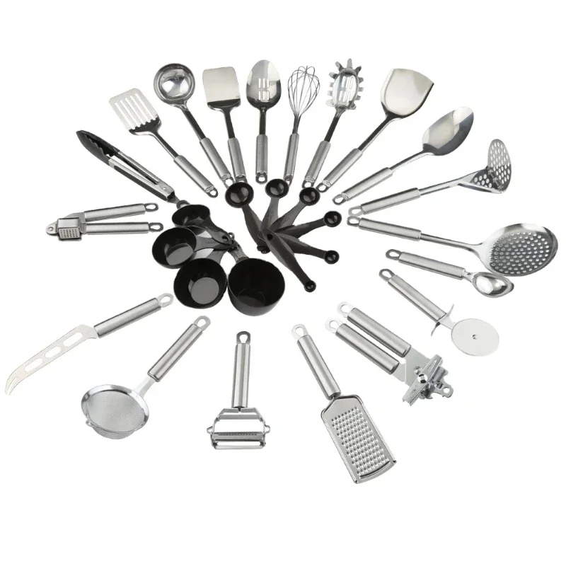 

29 Pieces Stainless Steel Kitchen Cooking Utensils Set Cookware Gadgets including plastic Measuring Cups and Spoons