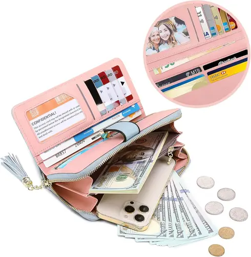 Imagen 2 del producto Pomelo Best Cartera de mujer estampada - Pulsera de mano con cremallera multitarjeta de cuero genuino con bloqueo RFID