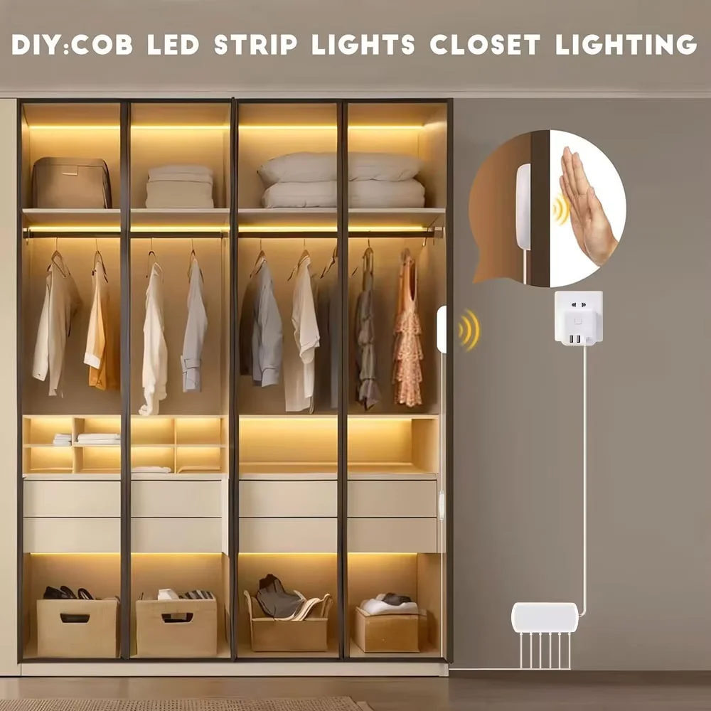 6/5/4/3/2/1 Pcs 5V COB LED Strip Light With USB Penetrating Wood Touch Dimmer Switch For Acoustic Panel Cabinet Shelf Lighting image 6