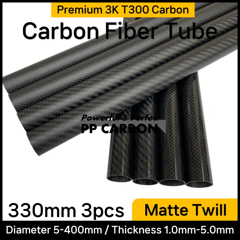 3pcs Carbon Fiber Tube 330mm for RC Airplane Parts Matte Twill Weave 3K High Hardness Composite Material OD 12mm 18mm 20mm 22mm