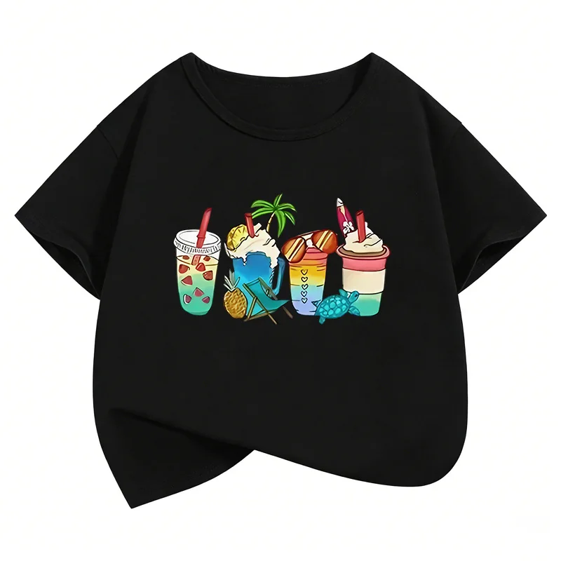Y2k Juice Colorful Design T-shirt Short Sleeve Fashion Kids Children's Tops Boys Girls Summer Spring Casual Fashion Tee Shirt