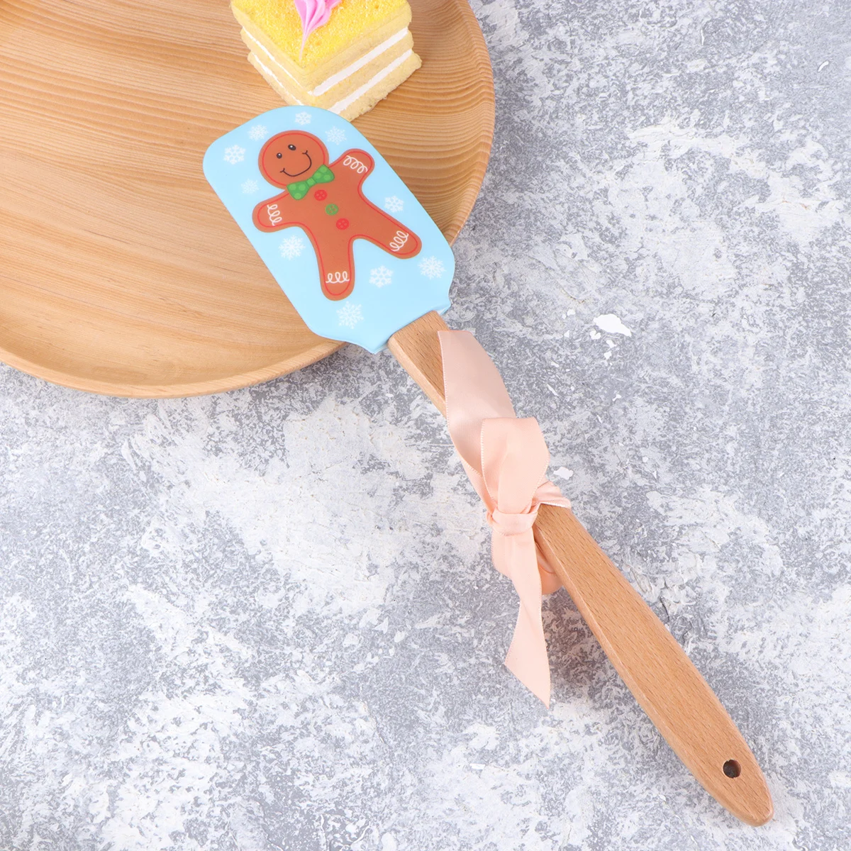 

2Pcs Christmas Silicone Scraper Wooden Handle Cream Butter Spatula Festive Baking Decorating Kitchen Gadget Cream Butter Spatula