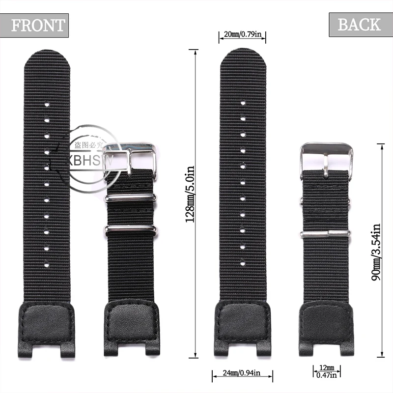 24mm Premium Nylon Strap For Casio SGW-100 PAS-400B GW-3000B PAW-1300 Twin Sensor Men's Sport Replacement Leather Watch Band