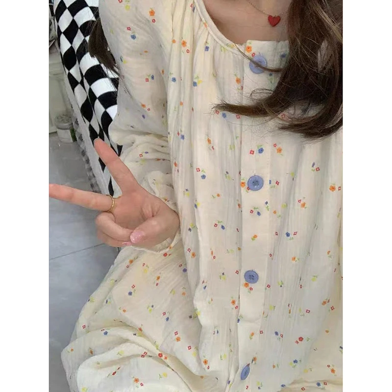 Polka Dot Sleepwear Women Pajama Sets Button Piiama Korean Pants Sets for Women 2 Pieces Ruffles Night Wears Autumn Home Suit