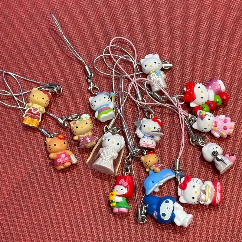 귀여운 핑크 엔젤 보우 케이크 헬로 키티 키체인 만화 일본 돌고래 복서 헬로 키티 펜던트 액세서리 생일 선물