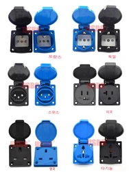 1PCS Black Blue 2P+E Multifunction China US UK Australia New Zealand EU Germany France Swiss Brazil Industrial Waterproof Socket