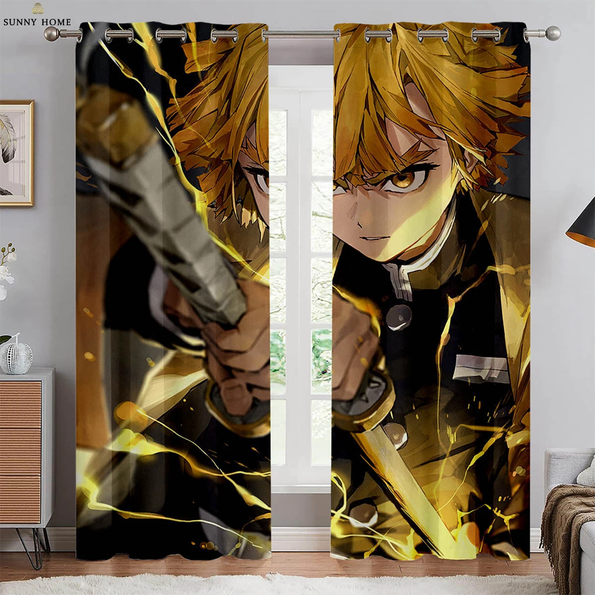 

Hot-Blooded Anime Cartoon Printed Curtains Black Silk Blackout Curtains Bedroom Living Room Study Kitchen Decorative Curtains