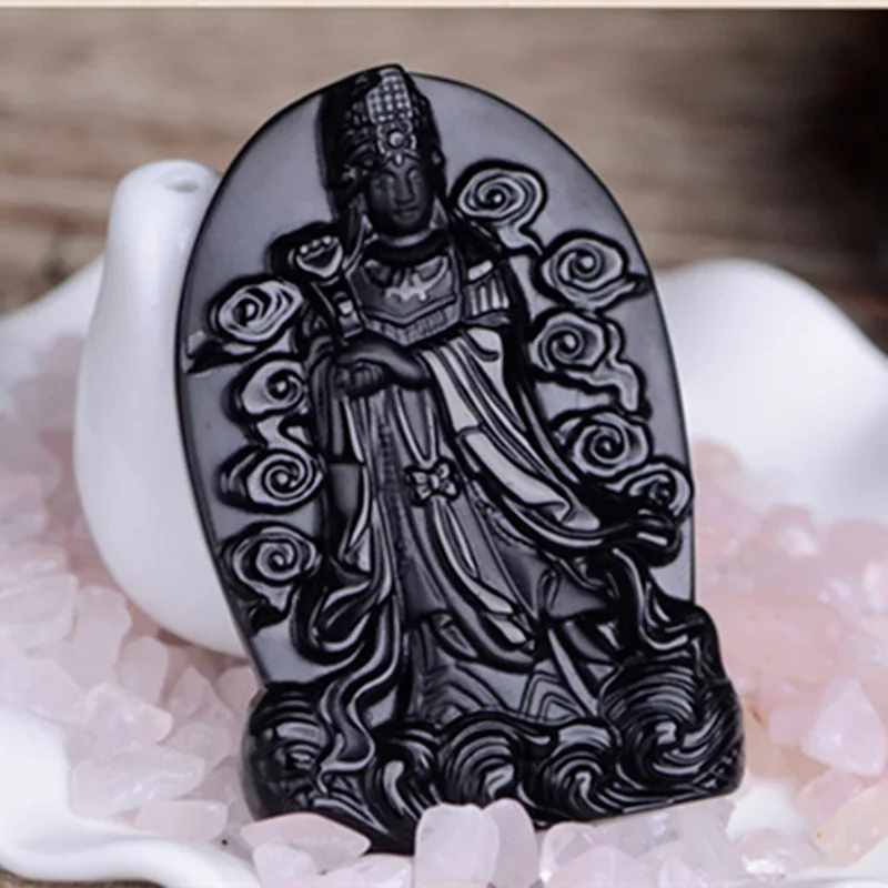 

Natural Obsidian Hand Carved Mazu Jade Pendant Fashion Boutique Jewelry Men's and Women's Queen's Mother Necklace