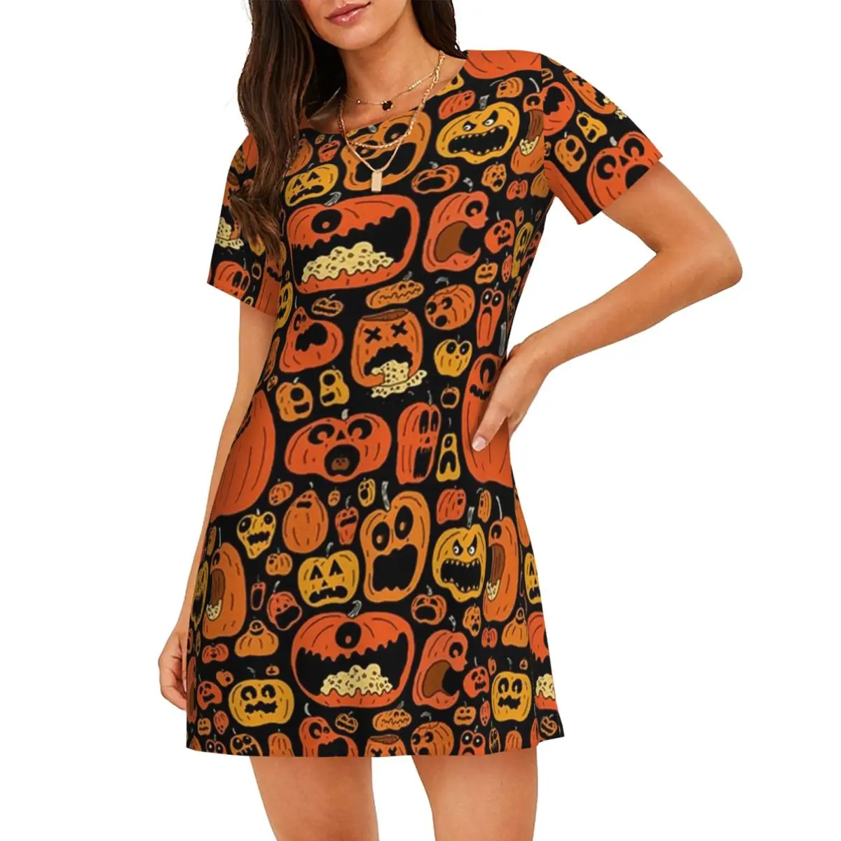 Custom Ghost Pumpkin Halloween Short Sleeves Nightdress For Sleeping Sleepshirts Women Short Sleeve Nightgowns Pajama Dress