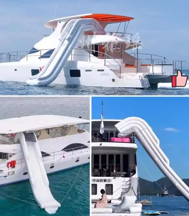 Inflatable water yacht slide bar awning with net swimming pool sea sofa floating table deck chair view 3