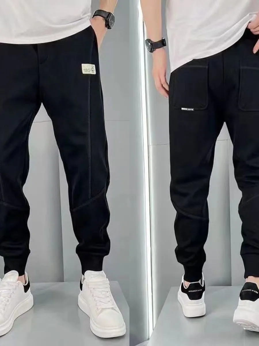 

Мужские брюки Slim Fit: модные спортивные повседневные брюки с высокой талией, нашивками и манжетами, премиум-класса, весна-осень