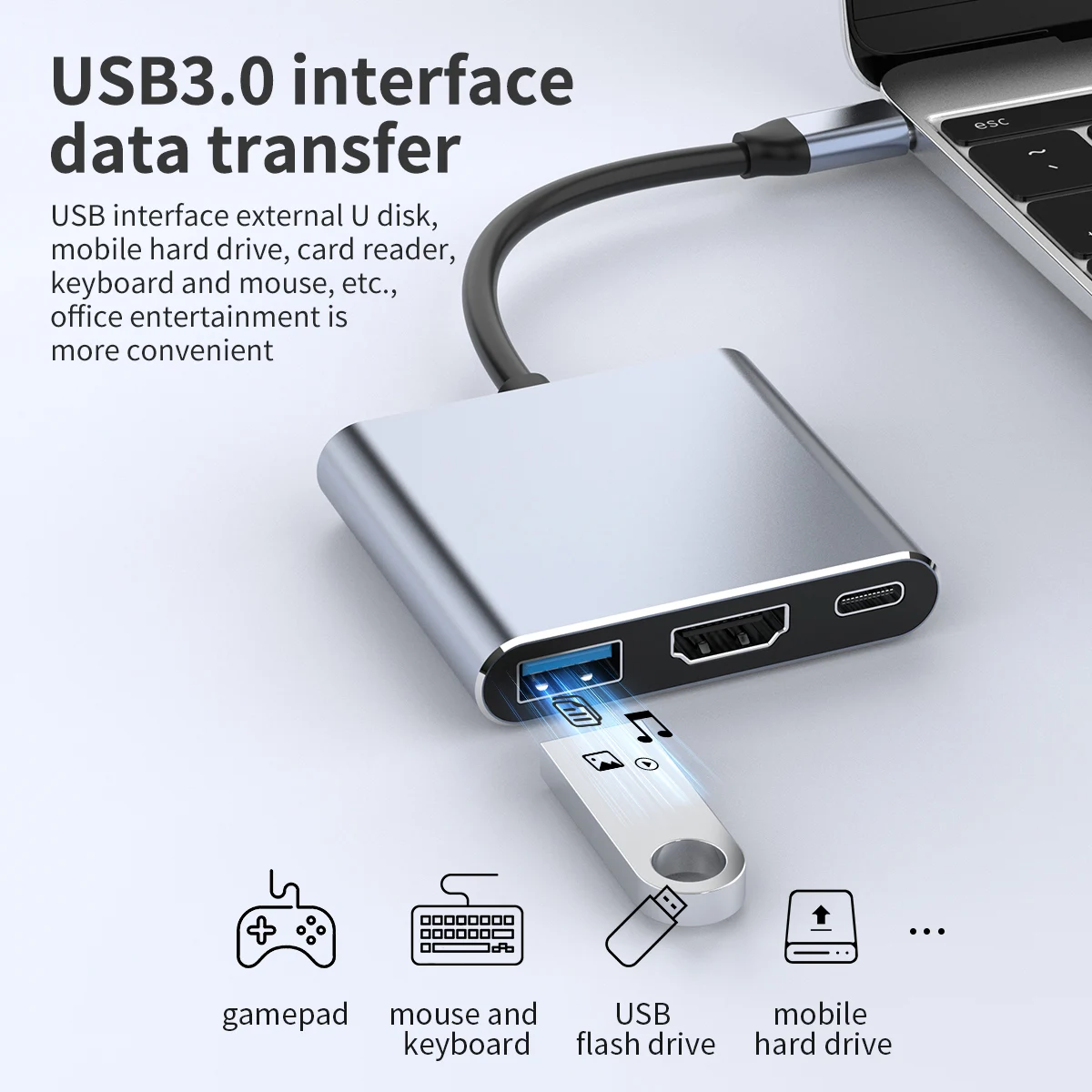 3 in 1 USB HUB USB C to HDMI Digital AV Multiport Adapter Type-c USB 3.0 Docking Station For MacBook Air/Pro Laptop Converter