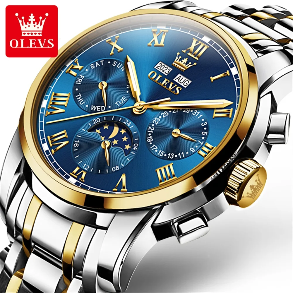 OLEVS 6692 Men's Watches Classic Fashion Original Automatic Mechanical Watch for Man Complete Calendar Week Moon Phase Business