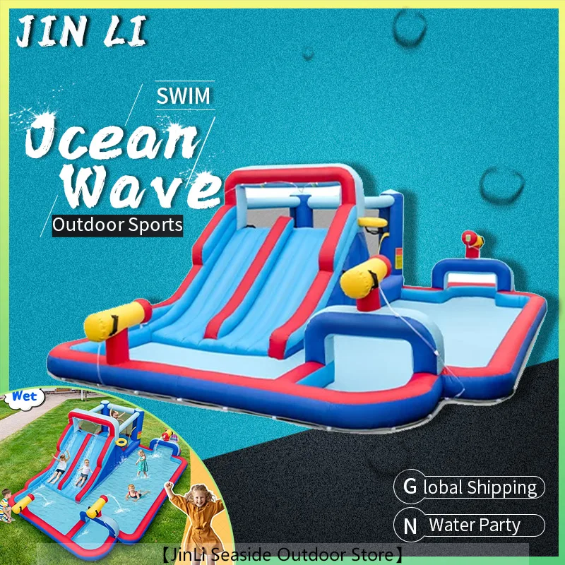 

Inflatable Water Slide, 9 in 1 Mega Waterslide Park Bounce House Outdoor Giant Splash Pool Water Slides for Kids And Party