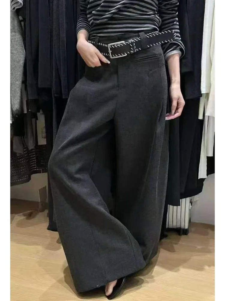 

Deep Grey Slimming Straight Leg Pants Women's High Waist Wide Leg Floor Length Casual Trousers Fashionable Versatile New 2026