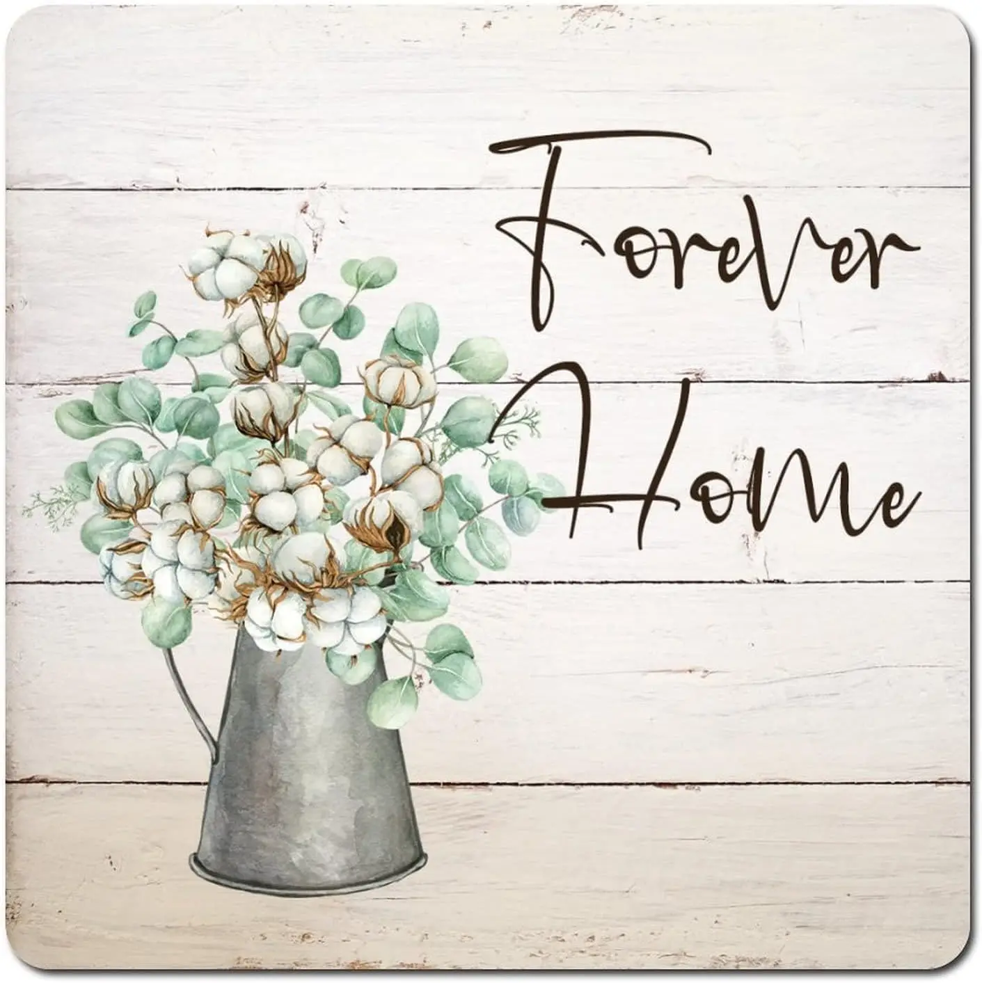 White Cotton in Vase Tin Sign Forever Home Metal Plaque Southern Style Art Nature Style Iron Poster Painting Weddings