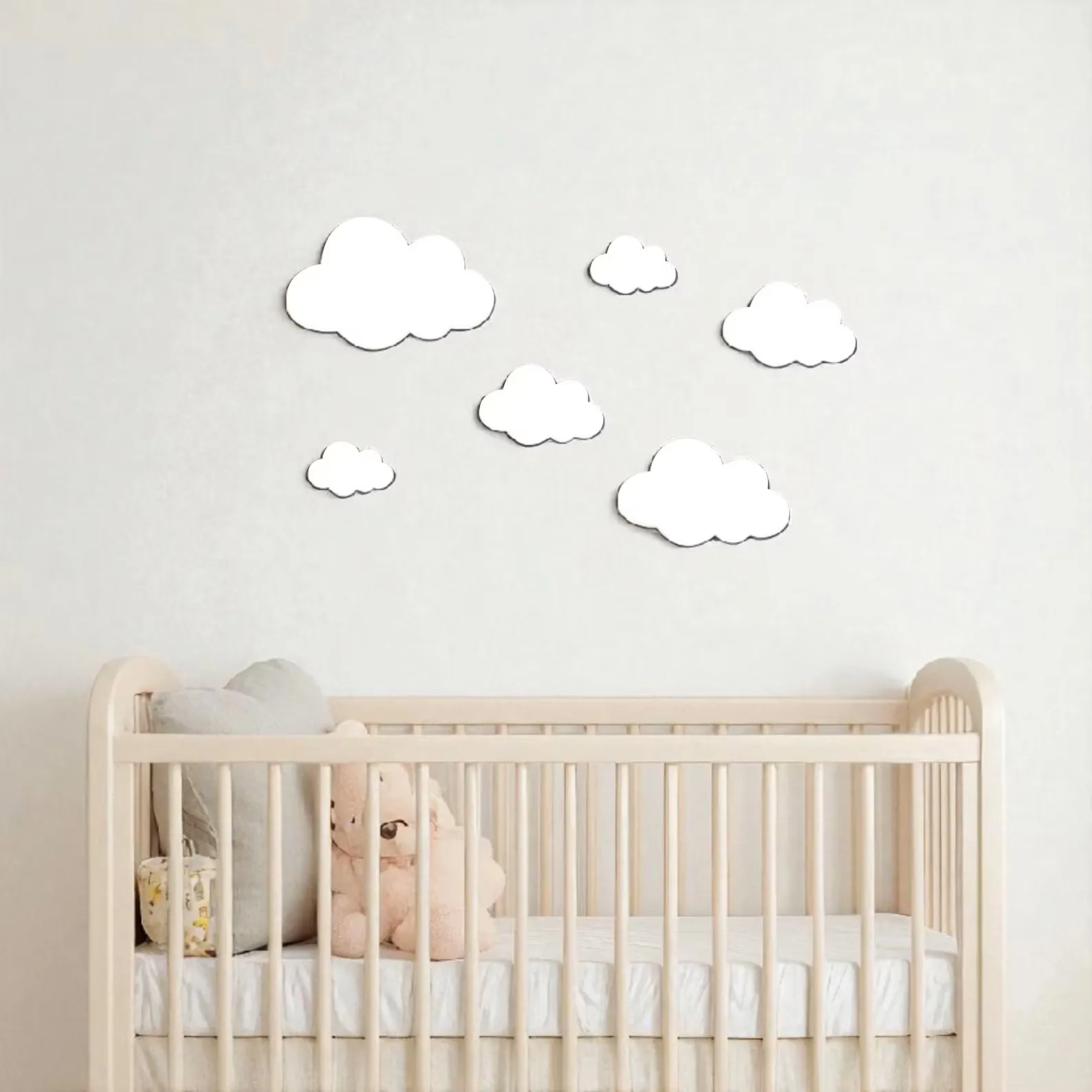 6Pcs/Set Nordic Style Wooden Cloud Sign Set Cloud Decoration Modern/Bohemian, Home Wall Decoration, Celestial Wall Art, Living Room and Room Decoration, Holiday Wooden Wall Stickers, Wedding Wooden Cloud Series Wall St